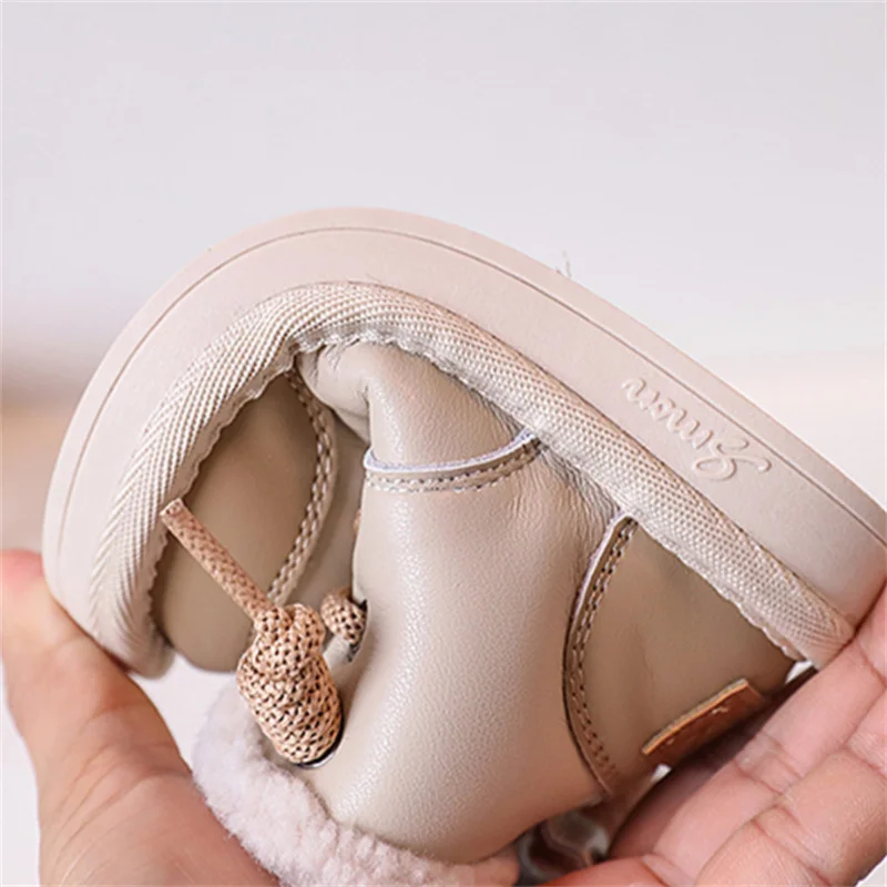 2023 New Winter Baby Boots For Boys Leather Warm Plush Little Girls Shoes Waterproof Non-slip Fashion Toddler Kids Snow Boots