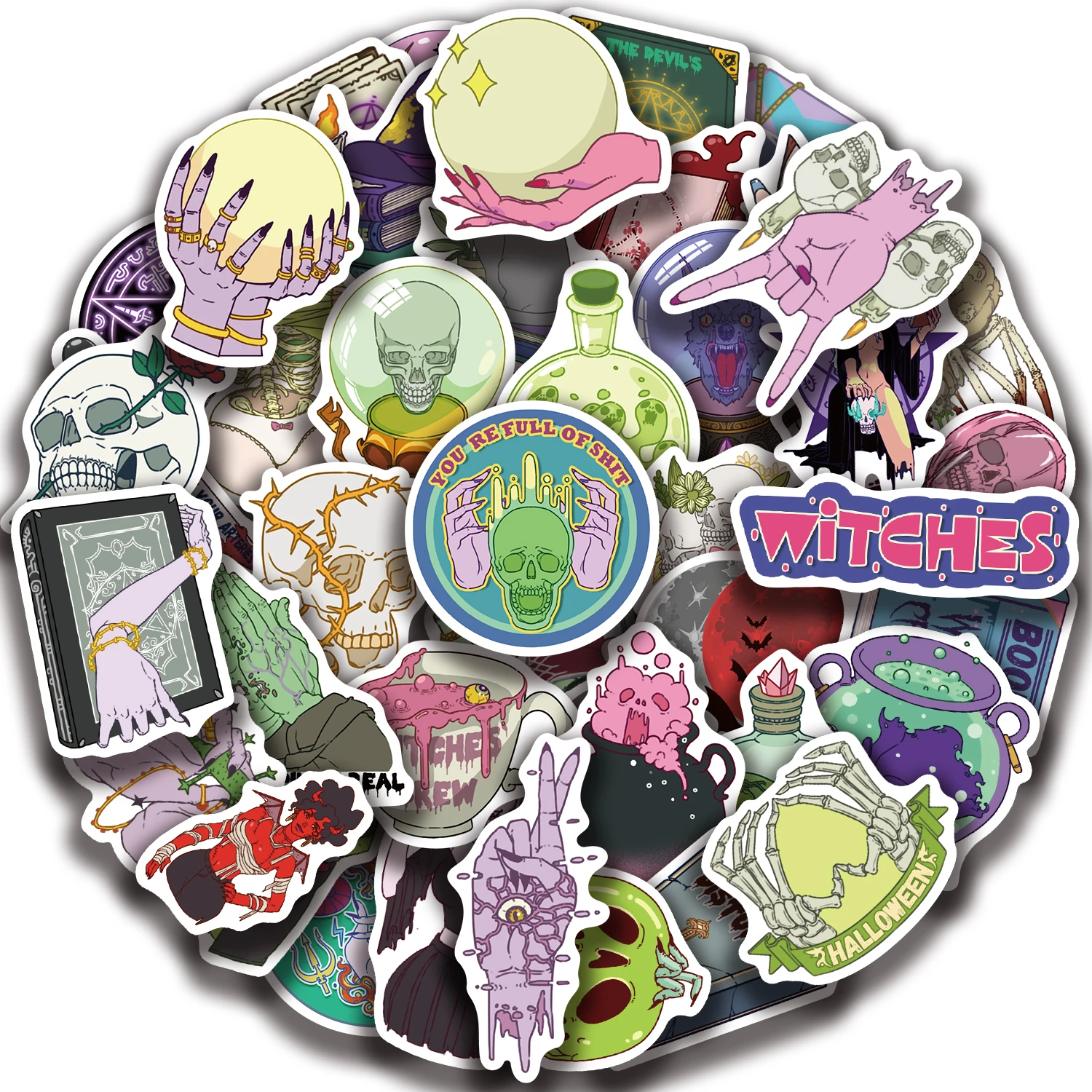 50pcs Gothic Witch Skeleton Stickers For Party Gift Skateboard Motorcycle Scrapbooking Laptop Suitcase Toys