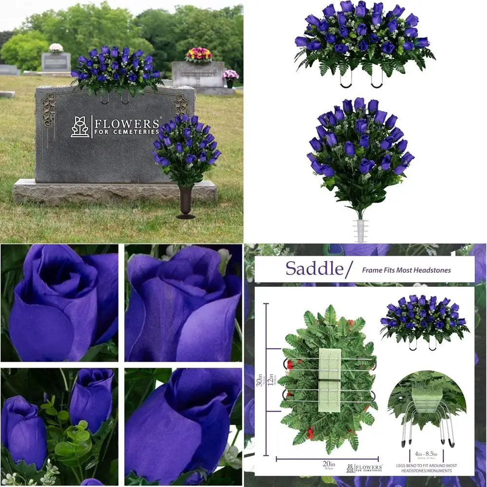 

Искусственные цветочные композиции для кладбища - Цветы для могил - Пара красных роз с камнем и соответствующим букетом