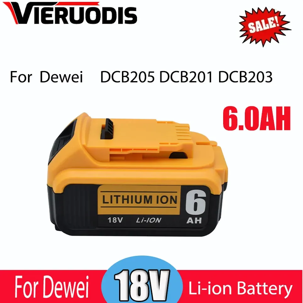 

100% Original For DeWalt 20V 6000mAh Rechargeable Power Tools Battery with LED Li-ion Replacement DCB205 DCB204-2 DCB206