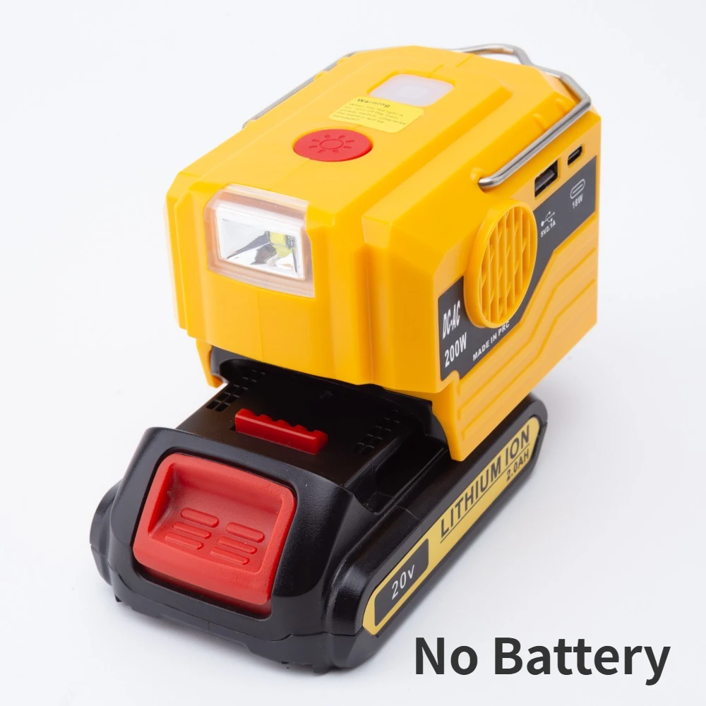 

200W Power Inverter，for DEWALT 18V/20V Lithium Ion ,Battery Adapter with 110V~230V AC Outlet with USB LED Light （No Battery）