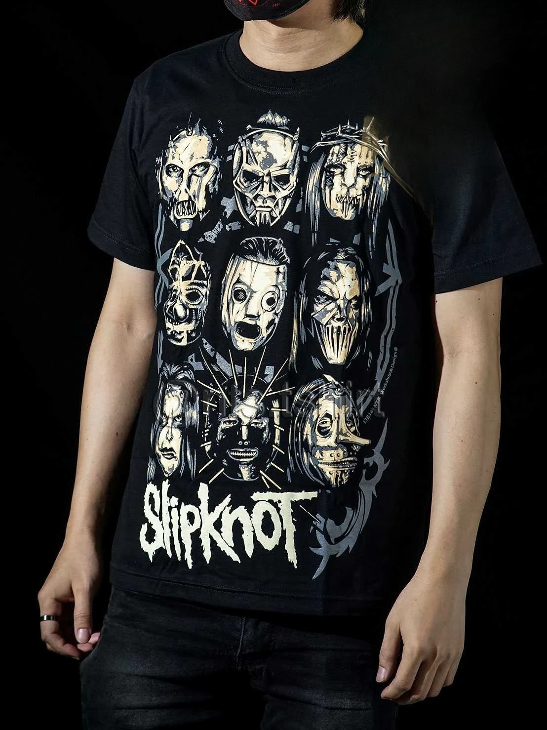 Slipknot 9 Members Mask Lineup Nonagram Band Graphic T-Shirt Cotton Men Women Streetwear Tee