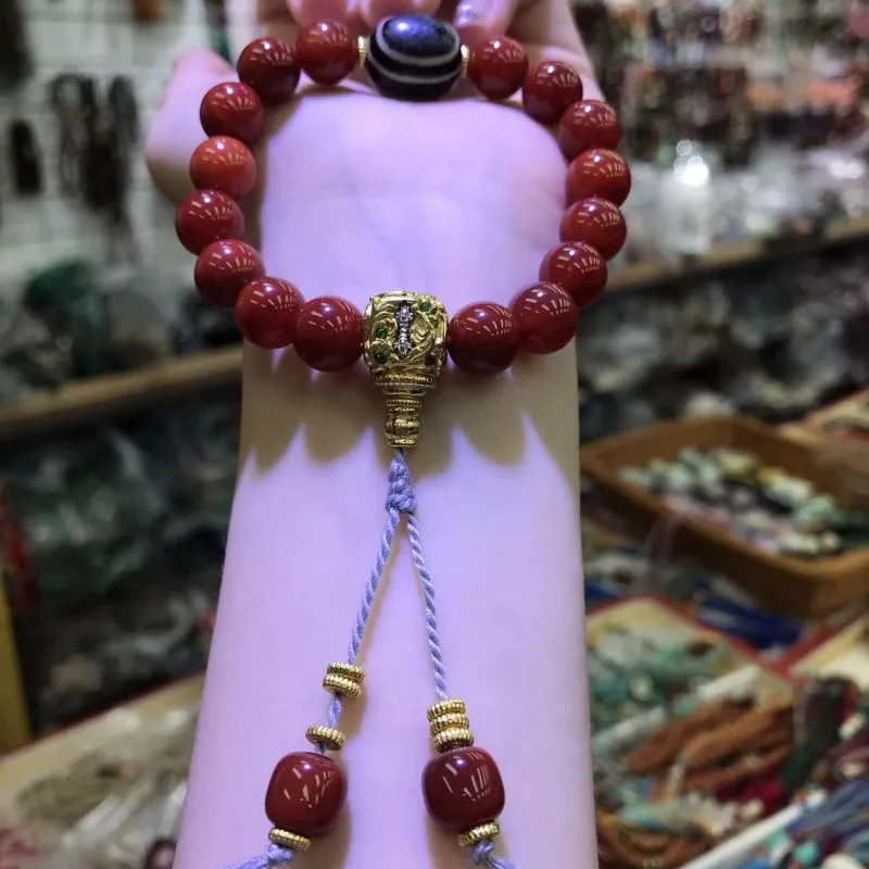 

Nanhong Agate Dzi Spacer Буддийский молитвенный браслет из бисера Сувенир для путешествий