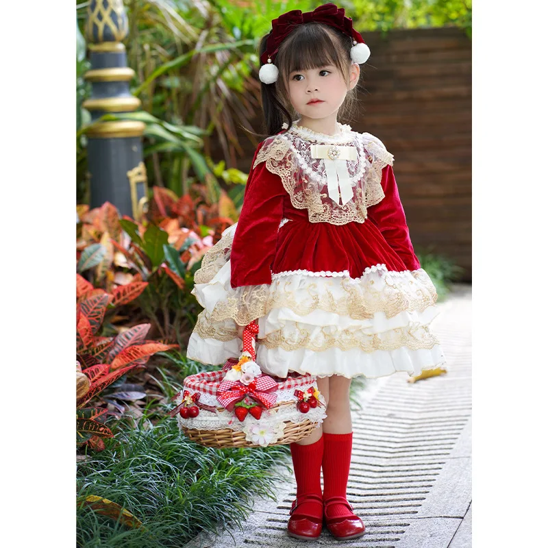 Kids Party Dresses Girls Children Lolita Costume Spanish Court Tutu Princess Dresses Long Sleeve Infant Party Dress