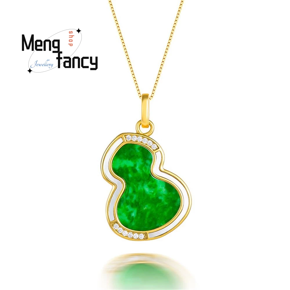 

Natural A-goods Jadeite Yang Green Flower Green Gourd S925 Silver Inlaid Ice Jade Pendant High-grade Luxury Quality Fine Jewelry