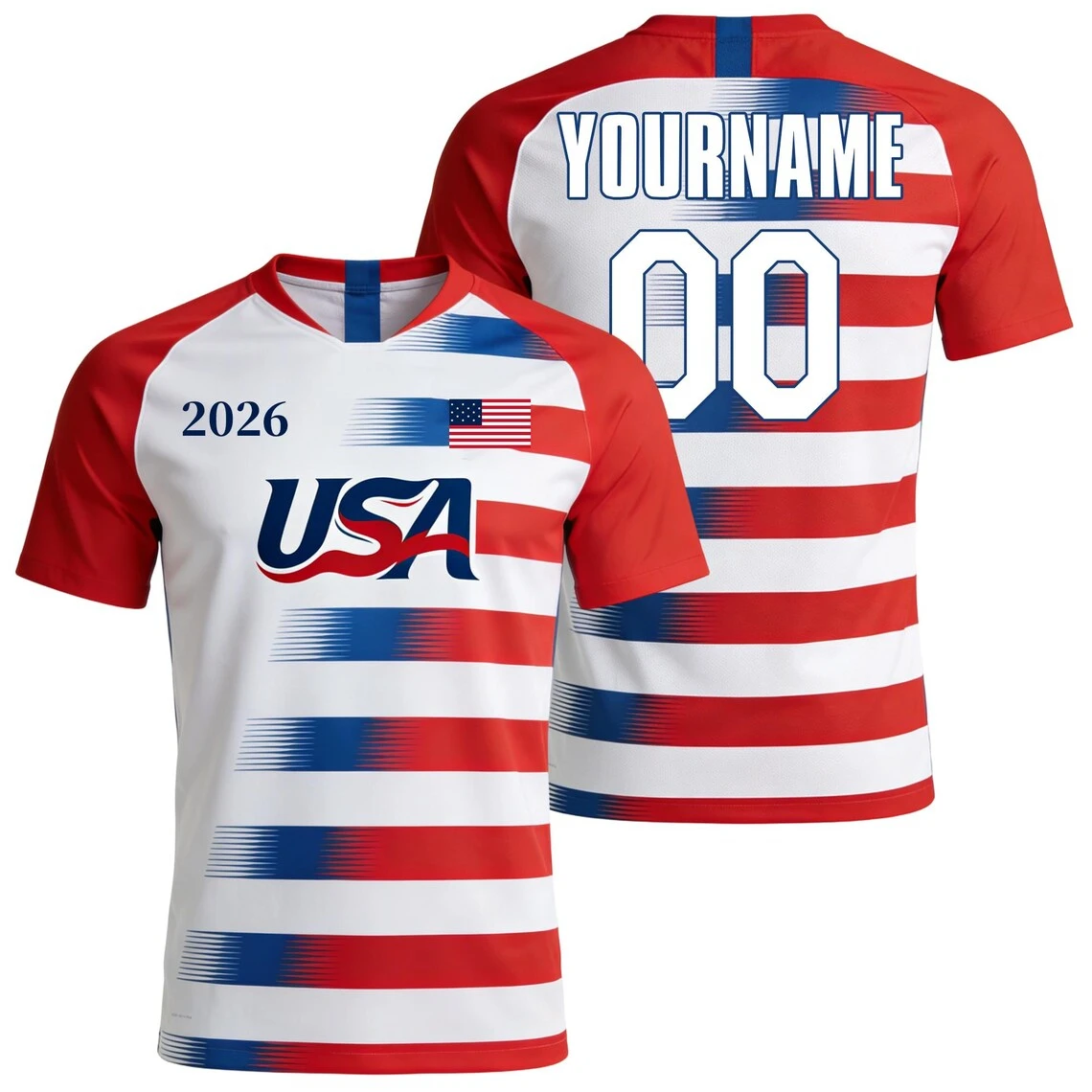 Custom Name Number USA 2026 Soccer Jersey Men Women Quick Dry Polyester Football T Shirt American Flag Tee For Training Sport