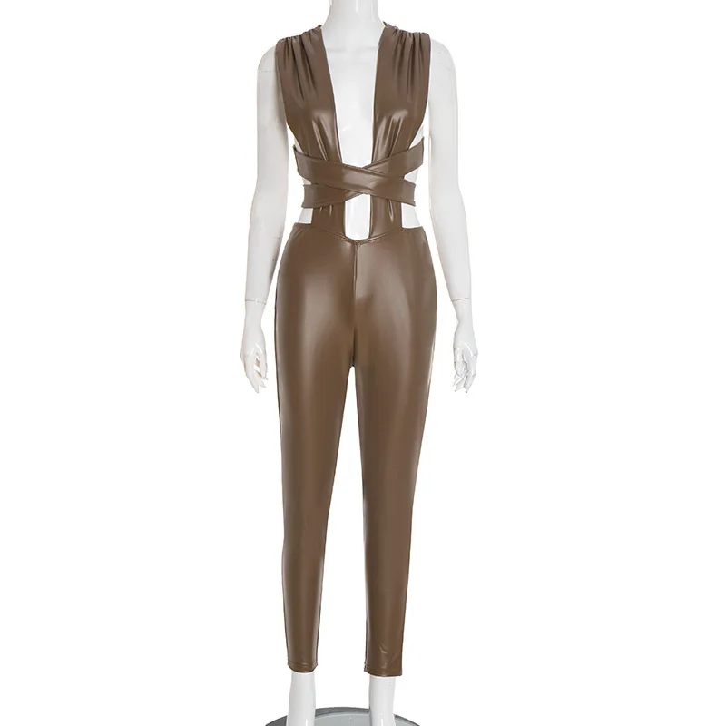 بدلة قفز جلدية مثيرة للنساء لخريف وشتاء وخريف ونوادي الحفلات أنيقة بدلة قطعة واحدة فاخرة بدلة قطعة واحدة #5