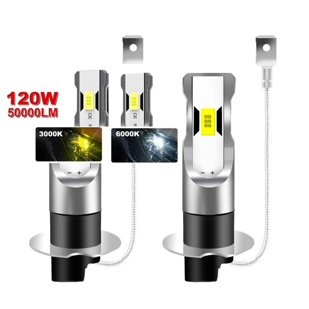 New H3 LED Headlight Bulb Mini 120W 50000LM CSP For Car Headlamp Fanless Light Auto Diode Fog Lamps 12V 6000K 3000K 12000K