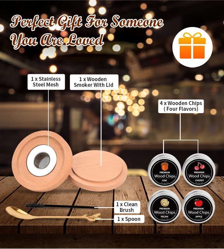 Whiskey Smoker Kit mit 4 Geschmacksrichtungen Holzchips – Old Fashioned Getränkeinfusor für Cocktails & Bourbon, Geburtstagsgeschenk für Männer – Detail 1