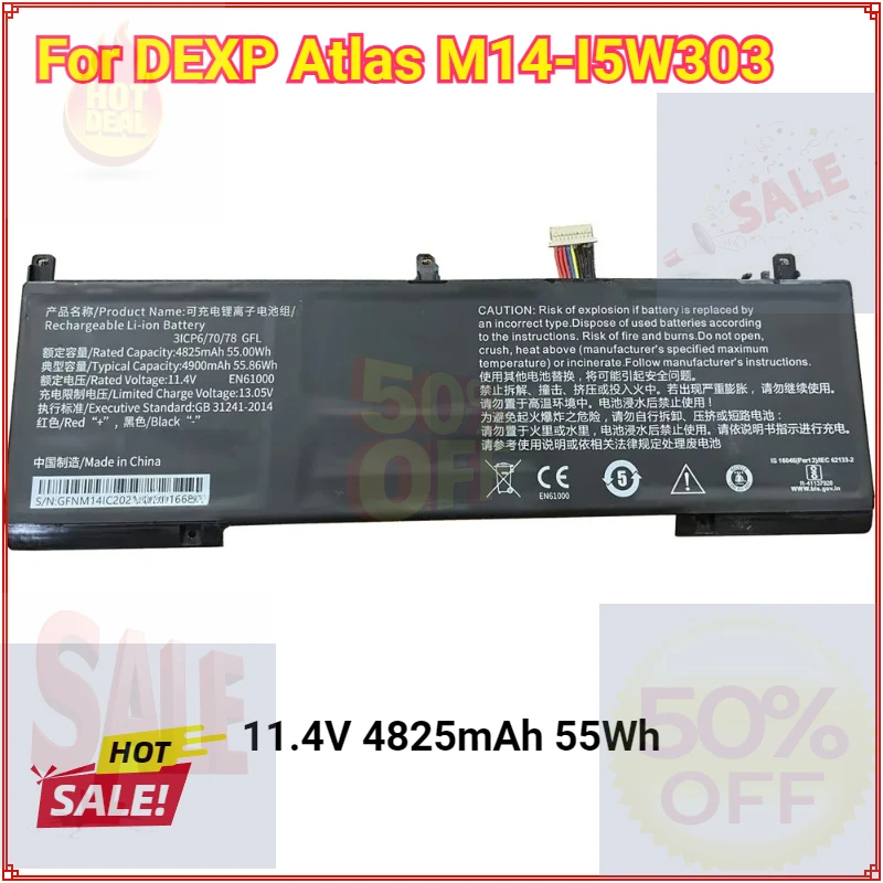 

New Laptop Replacement Battery for DEXP for Atlas M14-I5W303 11.4V 4825mAh 55Wh