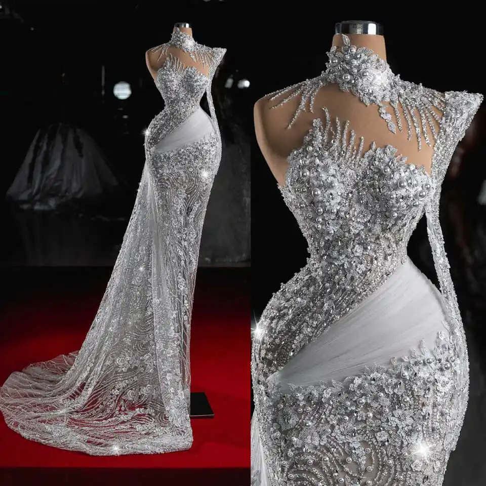 

Gorgeous Beaded Bridal Gowns One Shoulder Sleeveless Sequins Ball Gown Wedding Dresses Customized Vestidos De Novia