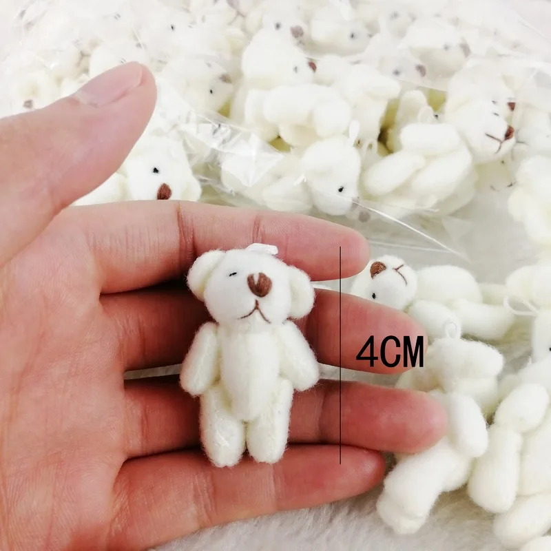 20Pcs/lot Mixed 4-4.5cm Mini Teddy Jointed Bear Soft Flower Cloth Stuffed Plush Toys DIY Home Handmade Bear Ornament Accessories