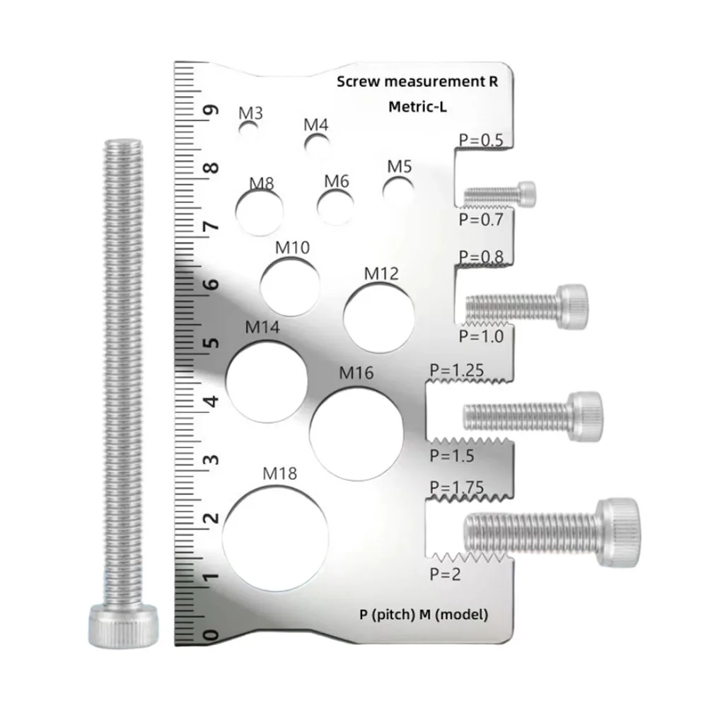 2pcs Screw Thread Pitch Gauge Ruler Bolt Nut Metric Stainless Steel Multifunctional Screw Measuring Ruler Tools Spare Parts