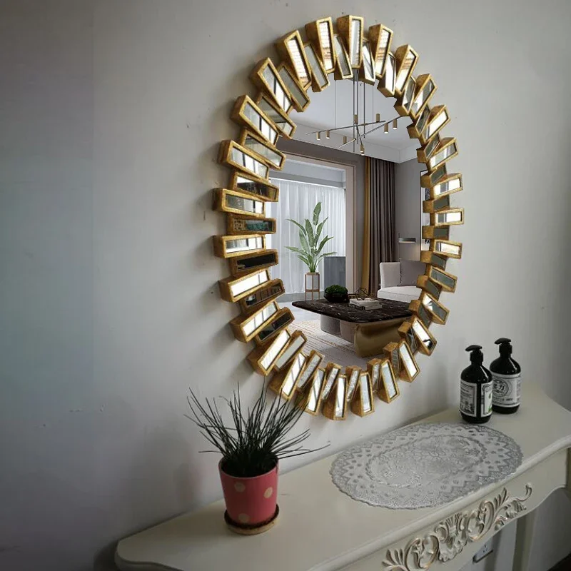 Table Elegant European Gold Oval Bathroom Mirror Vanity Mirror for Bathroom Sink Dressing Style Wall Decor with Frame