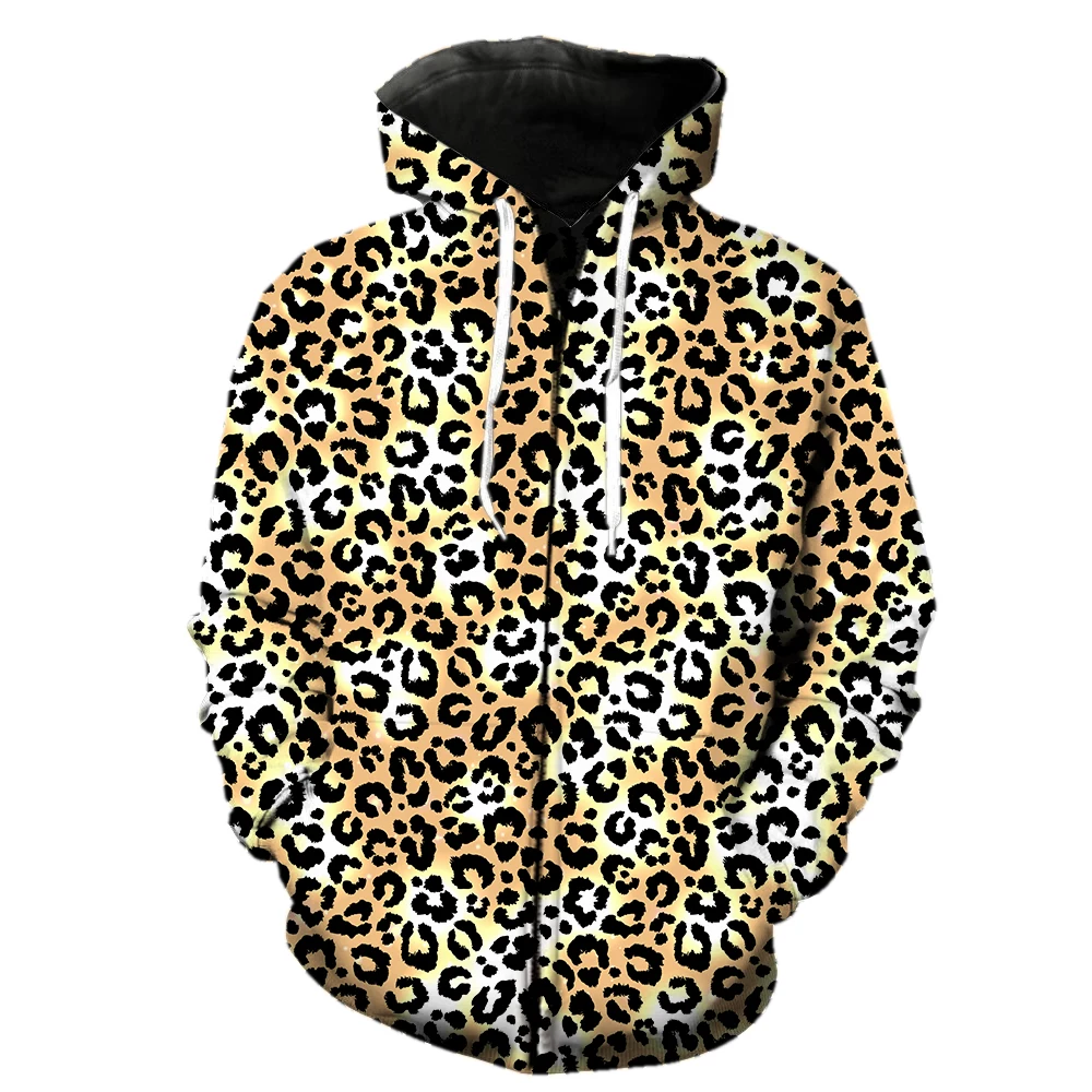 

Grassland Animal Leopard Men's Zipper Hoodie With Hood Jackets Long Sleeve Spring Harajuku Oversized Teens 3D Printed Cool Tops