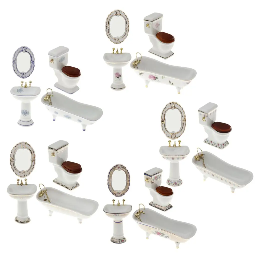 

Dollhouse Bathtub and Toilet Ceramic Miniature Bathroom Sink for 1 12 Dollhouse Furniture Decorations