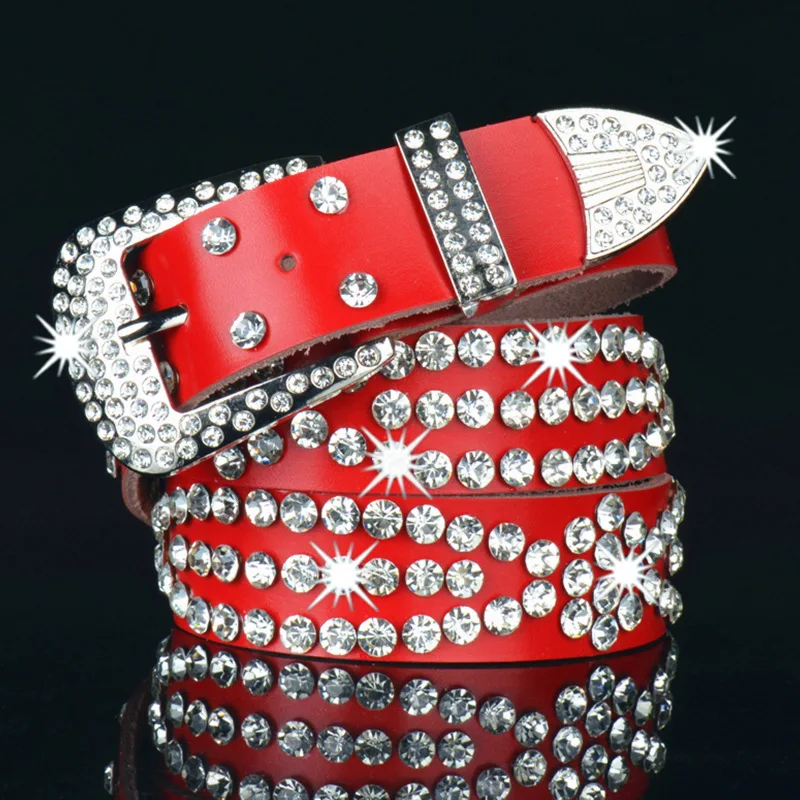 

Western Full Rhinestone Leather Women Belt Fashion Jeans Causal Pants Belt for Ladies