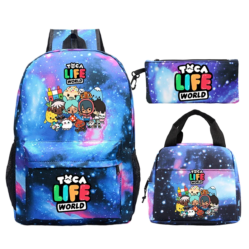 Toca Life World Printed School Bags 3pcs Set Boys Girl Outdoor Backpack Rucksack Primary Students Bookbag Lunch Bag Pencil Case