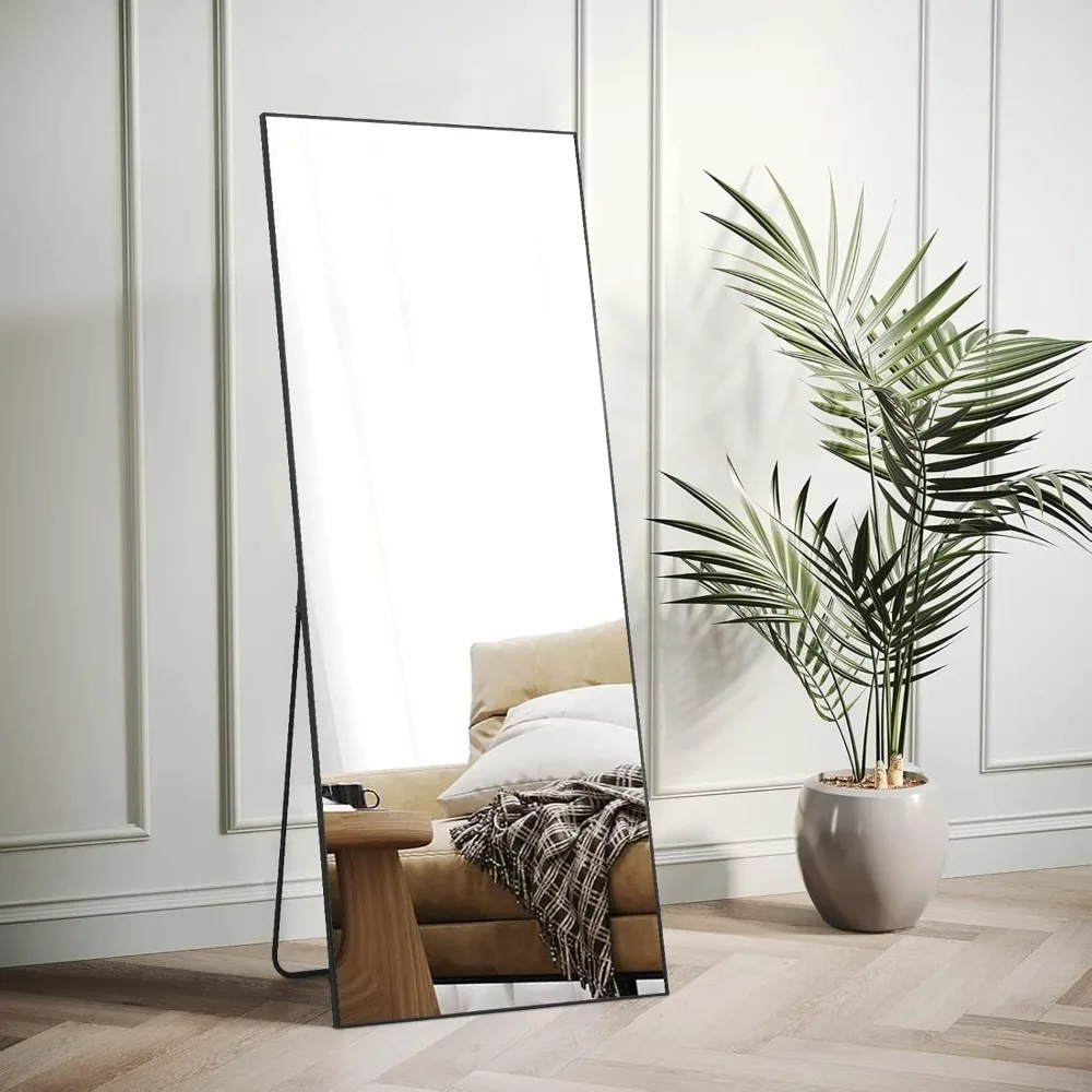

71'' X 31'' Full Length Mirror Oversized Black Rectangle Floor Mirror With Stand Aluminum Alloy Frame, Free Hanging Leaning Wal