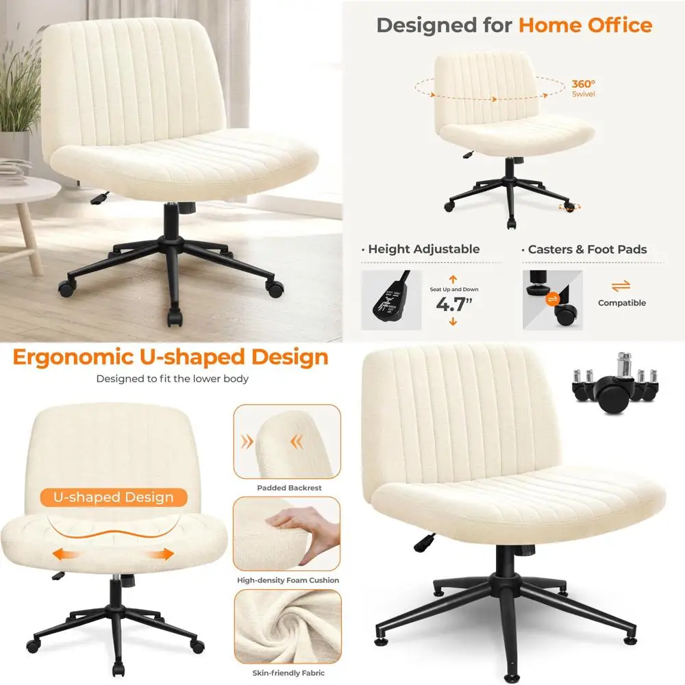 

Adjustable Swivel Rolling Armless Office Chair with Wheels for Comfortable Desk or Vanity Use