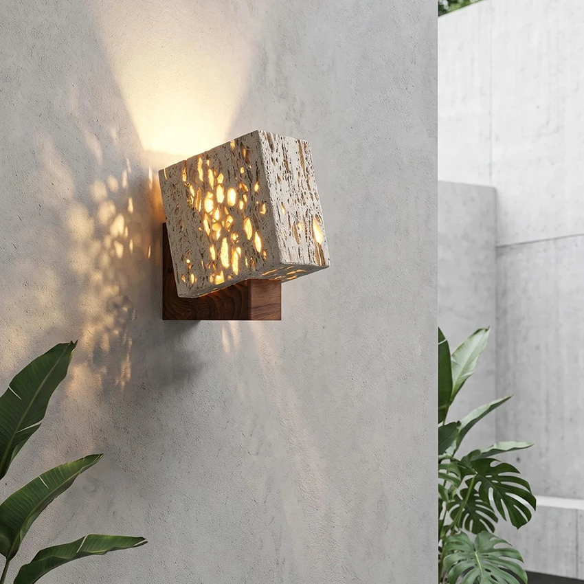 Yellow Cave Stone Wall Lamp Bedroom Bedside Lamp Retro Living Room Staircase Entrance Outdoor Balcony Waterproof Wall Lamps