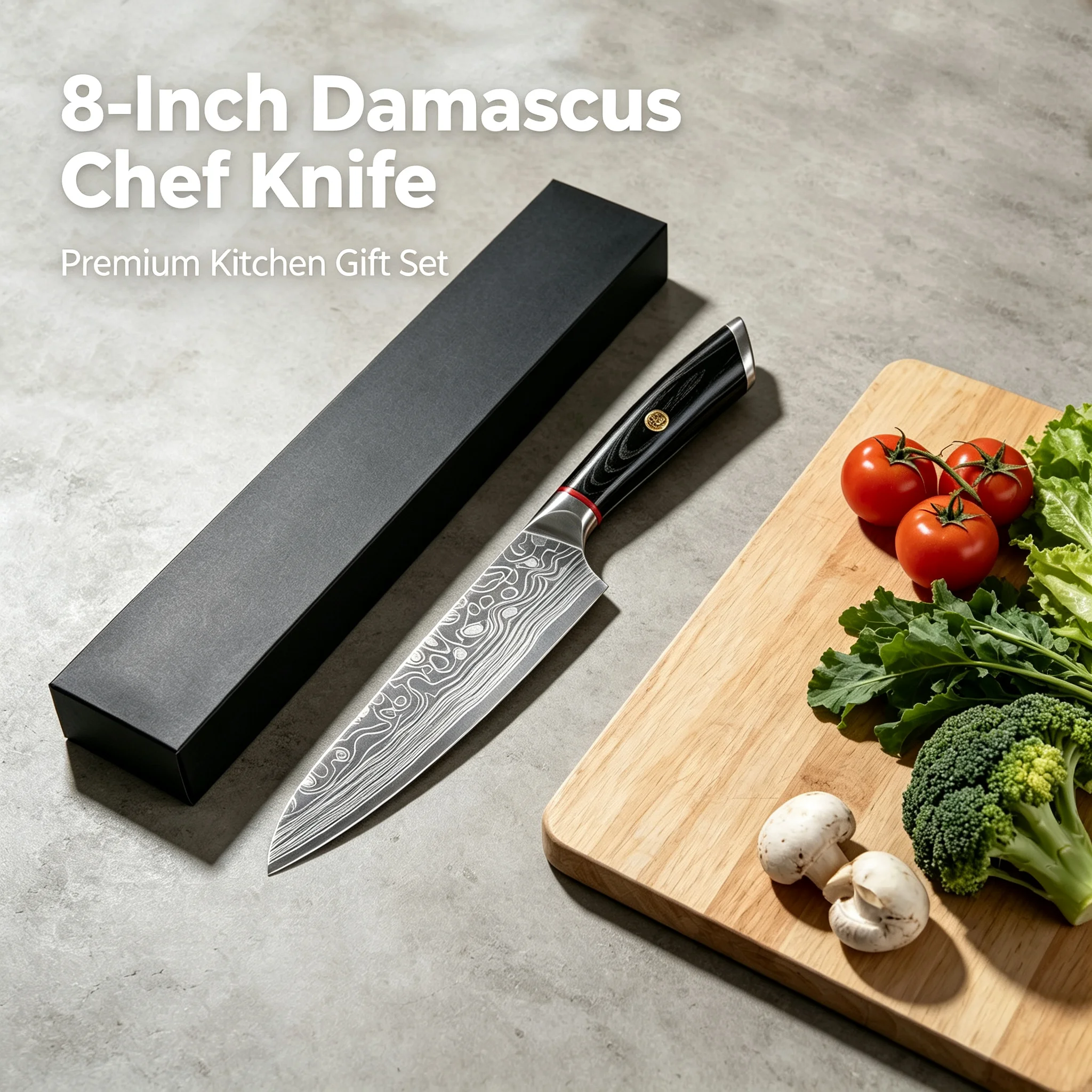 8-inch Damascus chef's knife Japanese kitchen knife made of VG10 steel Sharp chef's knife with wooden handle. Gift box packaging