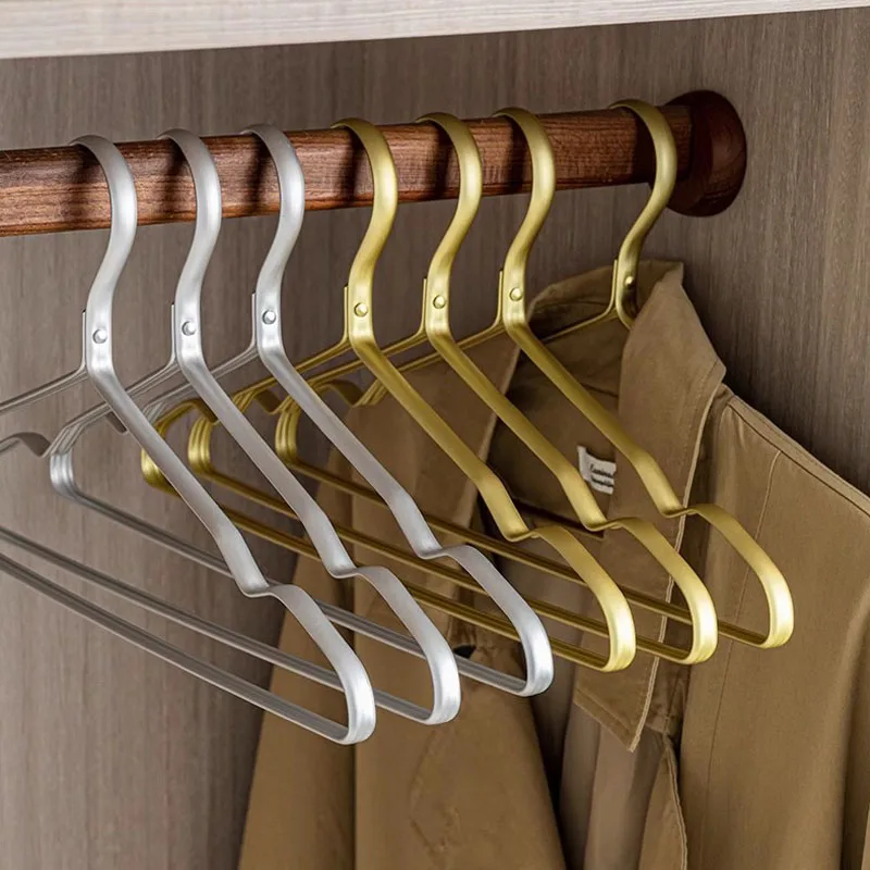 Gold Coat Hanger Matte Solid Aluminum Alloy Display Hangers for Clothes Pants Wardrobe Storage Organizer Balcony Drying Rack