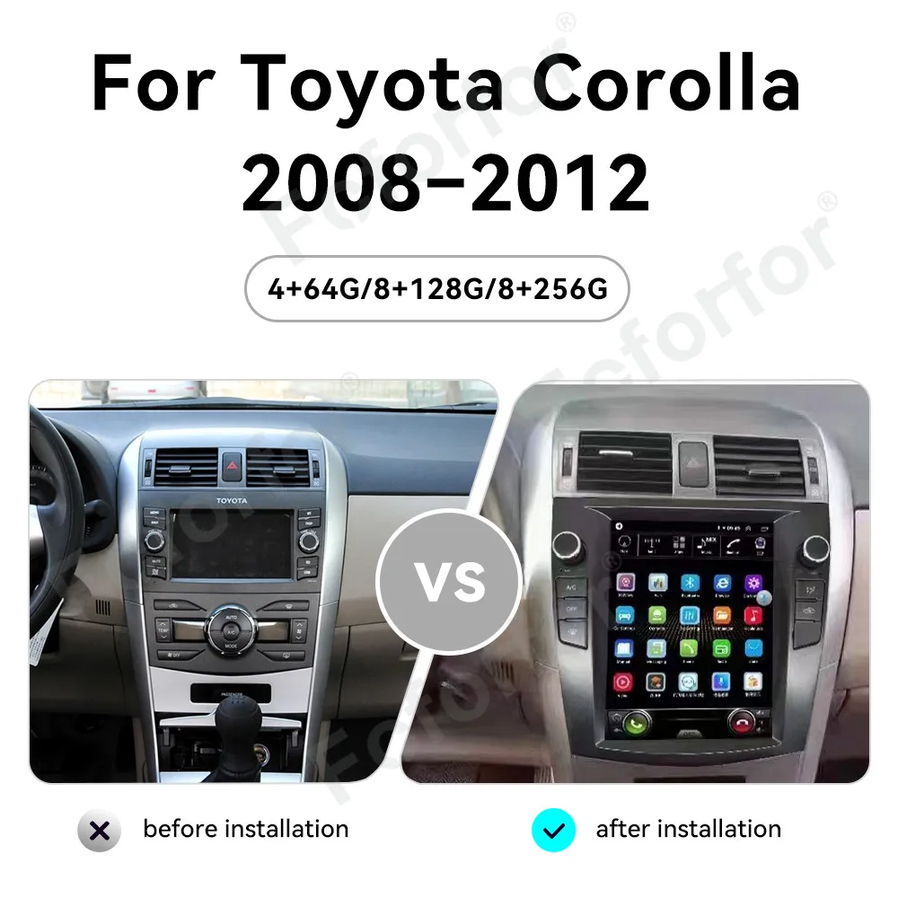 9.7 Inch Android 13 Vertical Screen Car Radio For Toyota Corolla 2008-2012 Multimedia Player CarPlay GPS Navigation Heat Unit