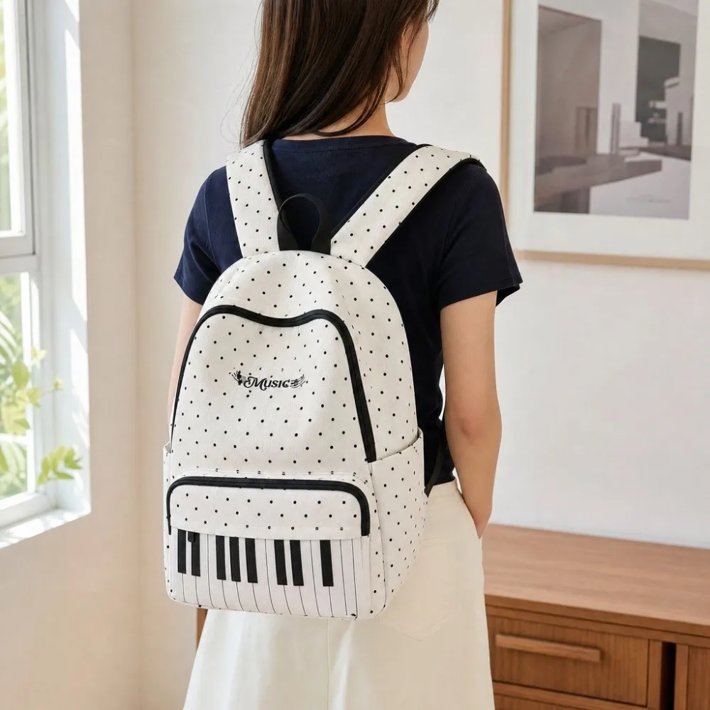 

Nylon Polka Dot Print Backpack Color-blocked Preppy Style Large Capacity School Bag Cute Durable Piano Key Backpack Shopping