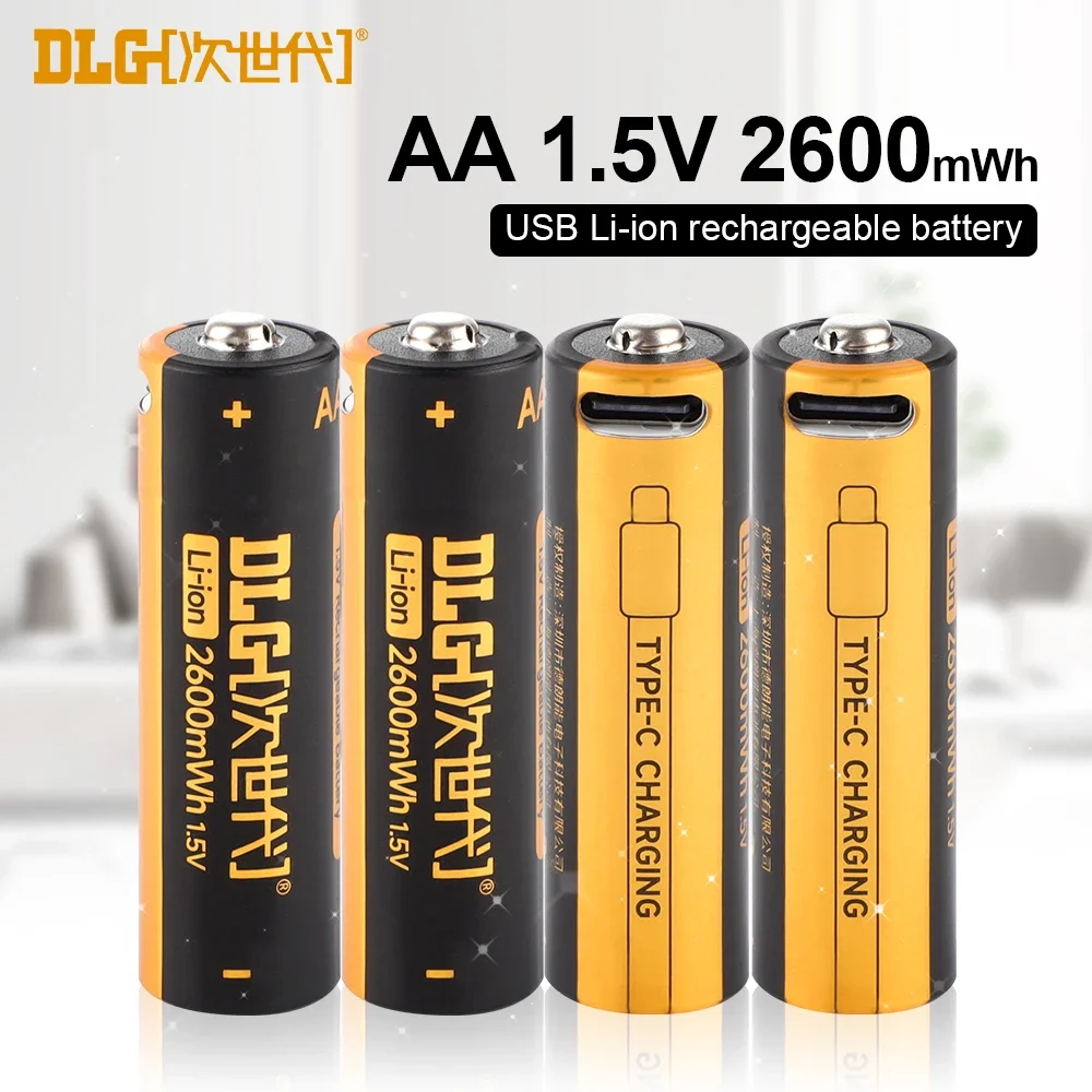 

DLG 1.5v usb 2600mWh lithium battery aa rechargeable batteries with 4-in-1 USB Cable for Game Machine Camera electric toys