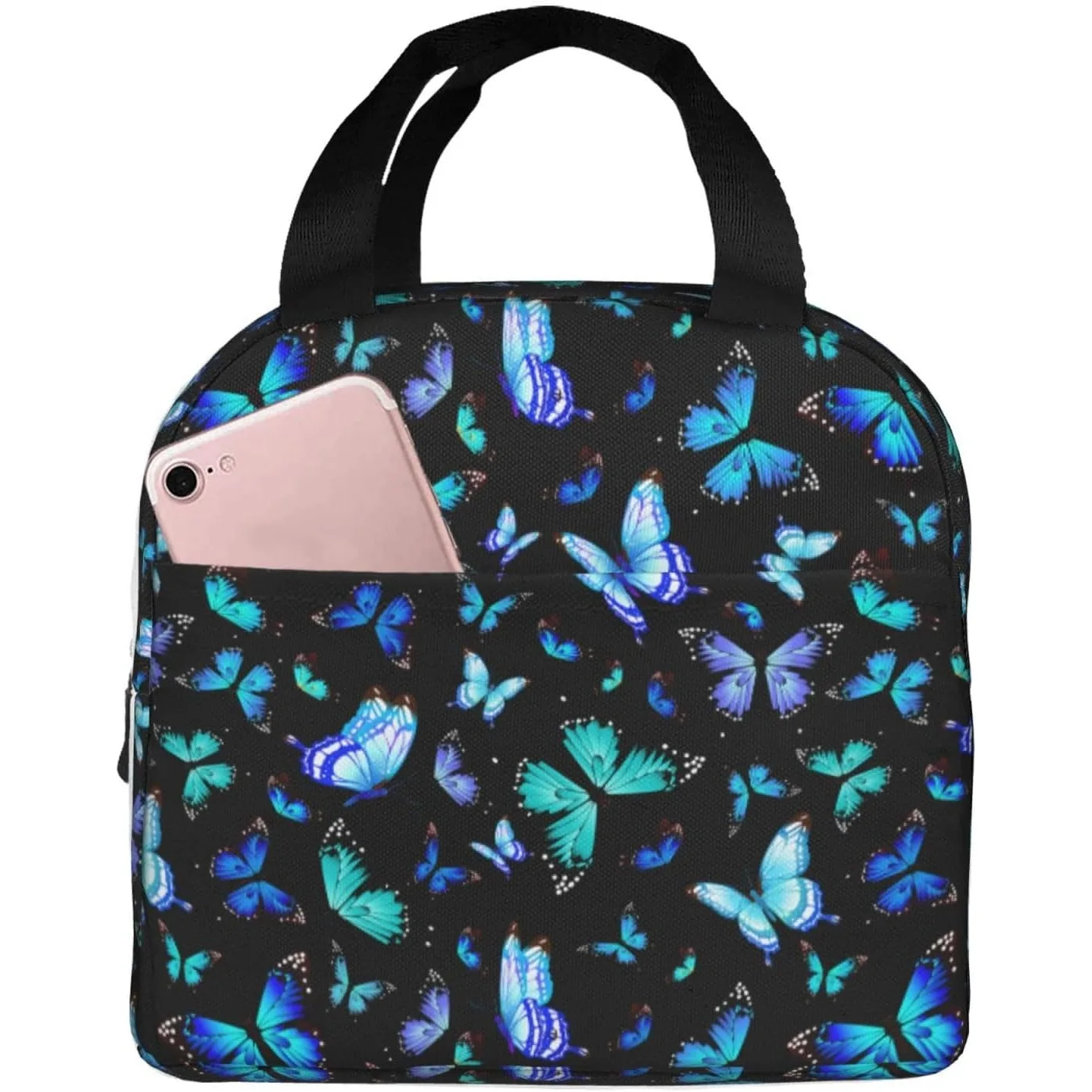 

Blue Butterfly Lunch Bag For Teen Girls Women, Oxford Cloth Reusable Lunch Tote Box Bag For Work School Work Office Travel