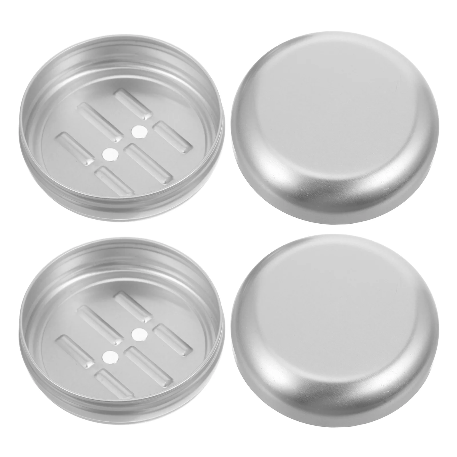 2 Pcs Metal with Cover Soap Box Travel Case Round Dish Draining Stand Aluminum Bathroom Container