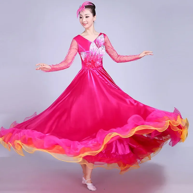 360 Graden Espanol Spaanse Vestido Flamenco Jurk Voor Vrouwen Podium Optreden Feest Falda Rode Flamenco Lange Rok Dansjurken