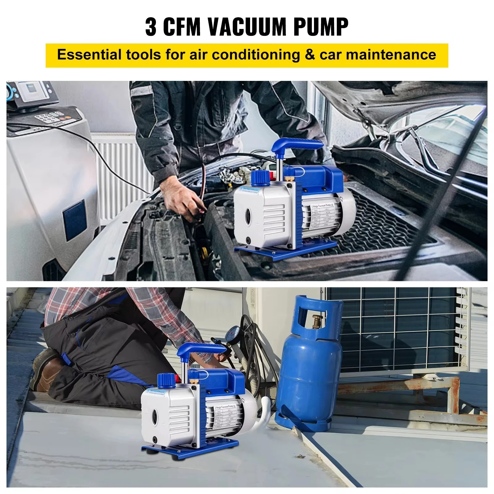 SIHAO 3CFM 1/4HP Vacuum Pump 1 Stage Refrigeration Vacuum Pump Refrigerant Air Conditioning HVAC Maintenance Vacuum Packaging