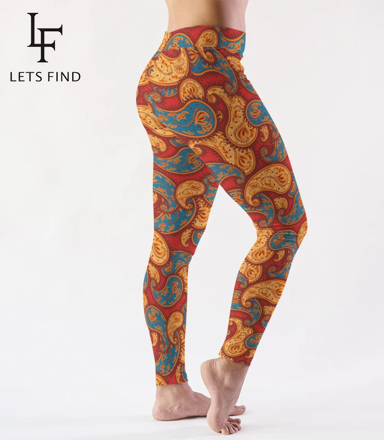 Letsfind nova moda 3d caju flores impressão calças femininas de cintura alta fitness estiramento leggings casuais