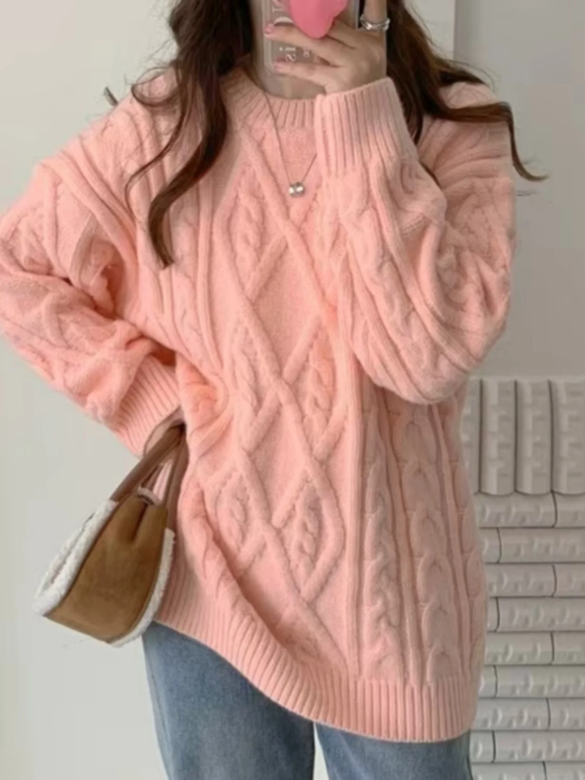 

Мягкий вязаный свитер, женский весенне-осенний свободный круглый свитер Ne Overhead Long Sve, удобный ленивый топ