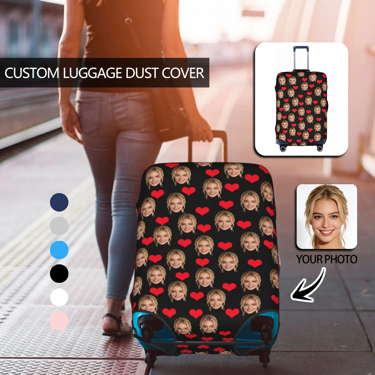 Individuell anpassbare Logo-Gepäckabdeckung, elastisch, Ihr Design hier, Reisekoffer-Schutzhüllen, geeignet für 18-32 Zoll