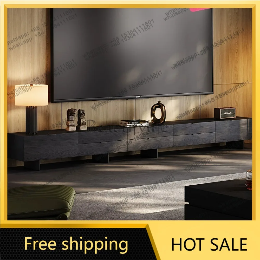 FG Italian minimalist TV cabinet living room modern minimalist black high TV cabinet