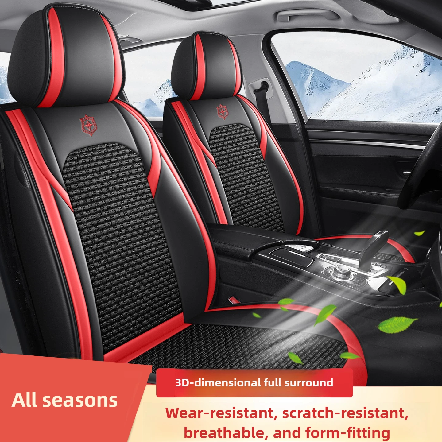 

5 Seat Car Seat Covers Premium PU Leather Breathable Ice Silk Full Coverage Split Headrest Non Slip Durable Fit Most Cars