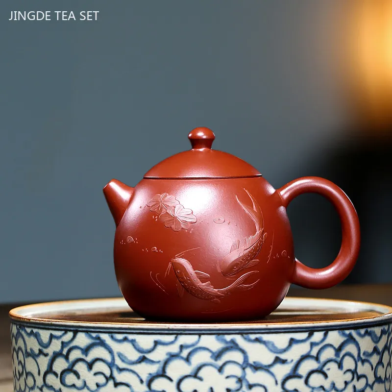 

200ml Boutique Yixing Purple Clay Teapot Hand-carved Ball Hole Filter Tea Infuser Custom Dahongpao Tea Pot Chinese Zisha Teaware