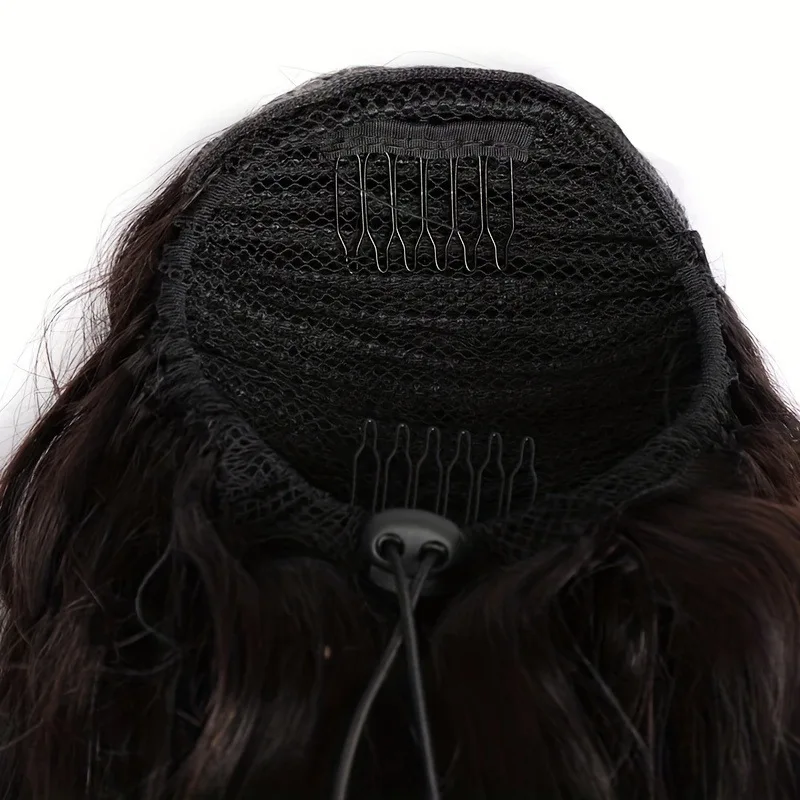 여성용 탄성 물결 드로스트링 포니테일 30인치 리얼 인모 붙임머리, 자연스러운 볼륨과 스타일을 위한 조절 가능한 스트랩 포함