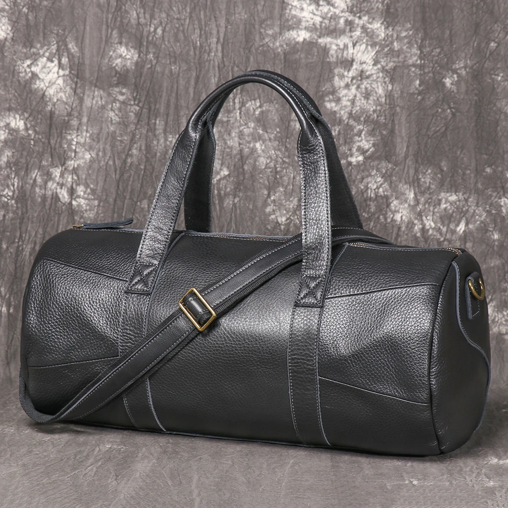 

Full Grain Leather Cylinder Travel Duffle Multi-Purpose Business Overnight Bag Spacious Gym Crossbody Handbag Perfect for Gift
