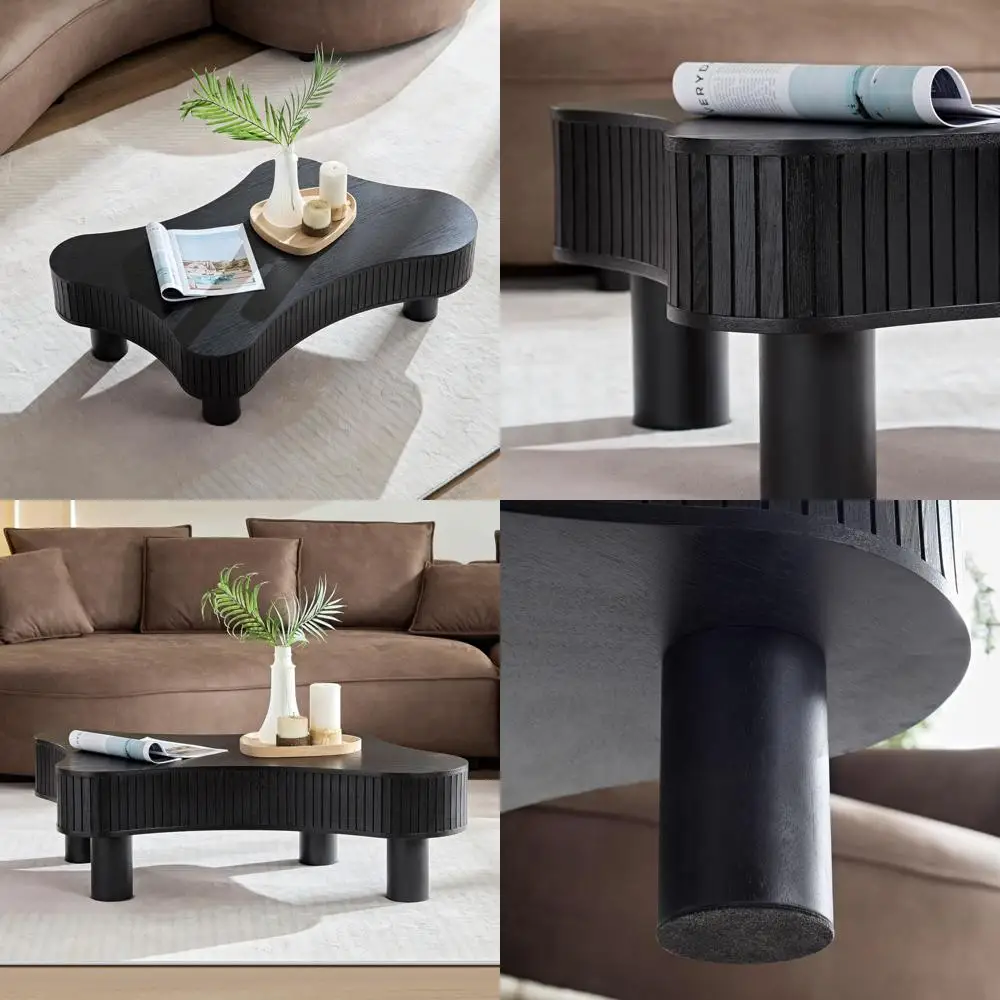 

Modern Wooden Handcrafted Drum-Shaped Coffee Table, 42.52" Irregular Small Living Room Table