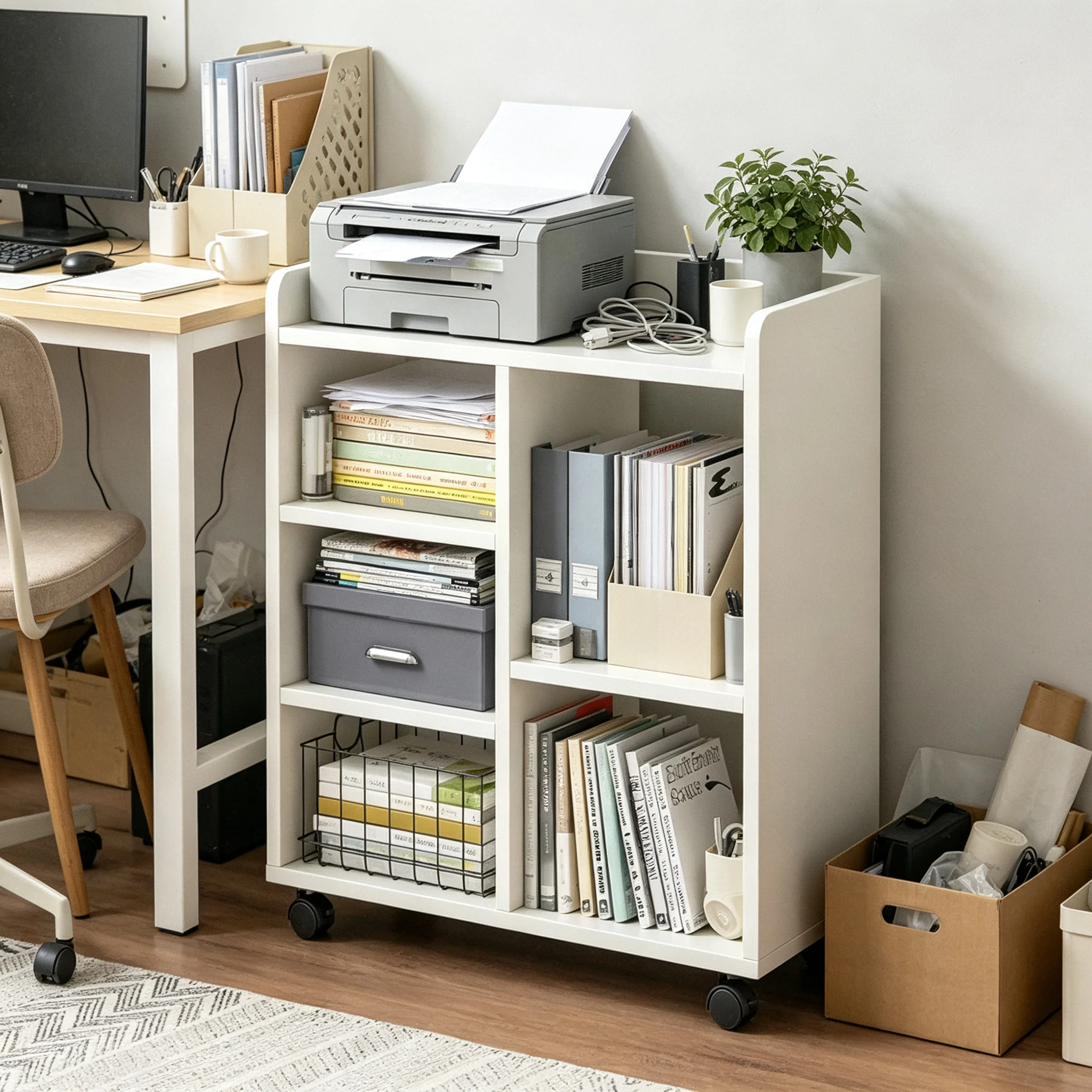 AOLIVIYA Mobile File Bookcase Desk Storage Shelf Cabinet Under Table With Wheels Library