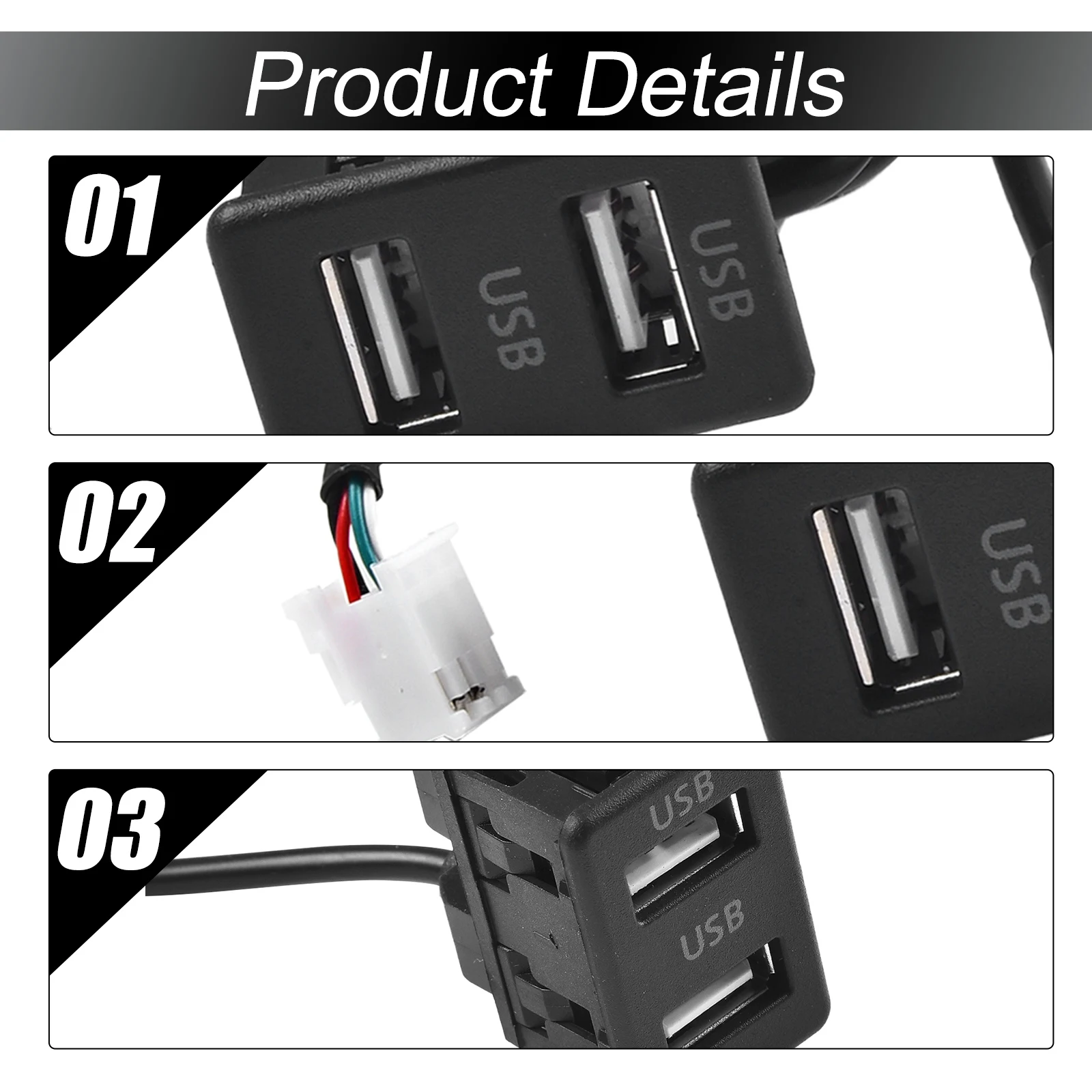 Uchwyt samochodowy na deskę rozdzielczą Podwójny port USB Przedłużacz interfejsu 145 cm Adapter kablowy Podwójny panel portu USB typu C Adapter przedłużacza AUX — zdjęcie 7