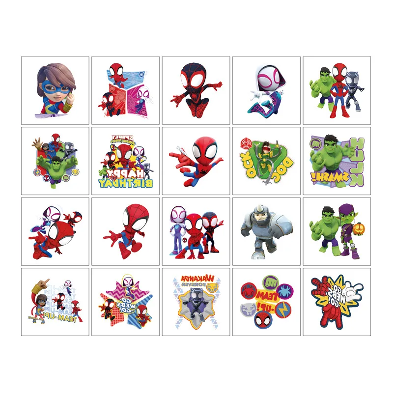 20Pcs Cartoon SpiderMan and His Amazing Friends Tattoo Sticker Children\'s Reward Sticker Pack Cute Laptop Skin Stickers