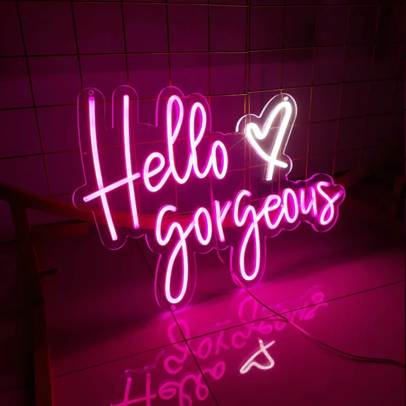 Custom Hello Gorgeous Neon Signs for Wall Decor Romantic Led Neon Sign for Wedding, Party Neon Light Sign for Girls Bedroom