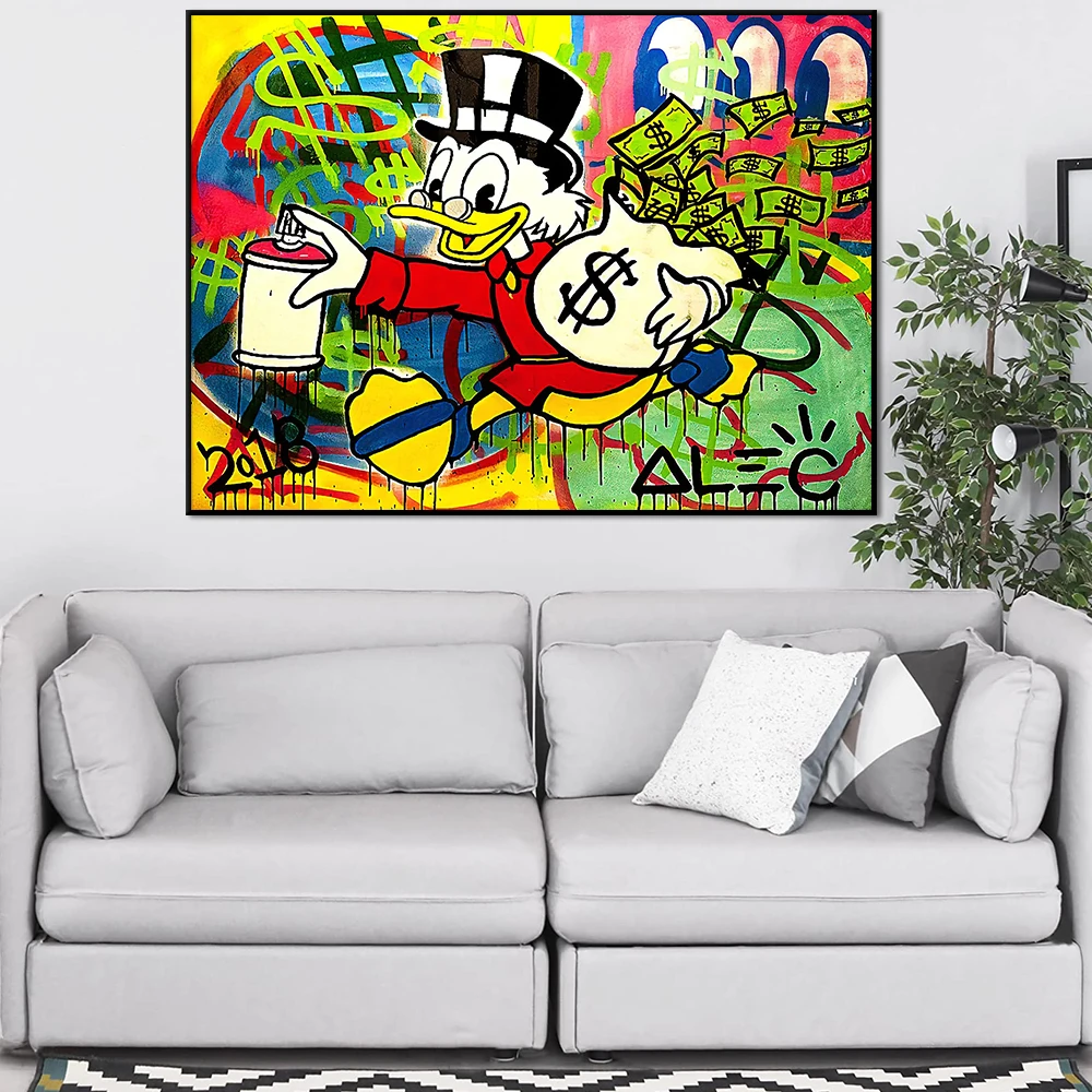 Scrooge McDuck Graffiti Painting, Modern Wall Art Canvas Print Poster, Disney Cartoon Picture, Home Office Room Decor Cuadros