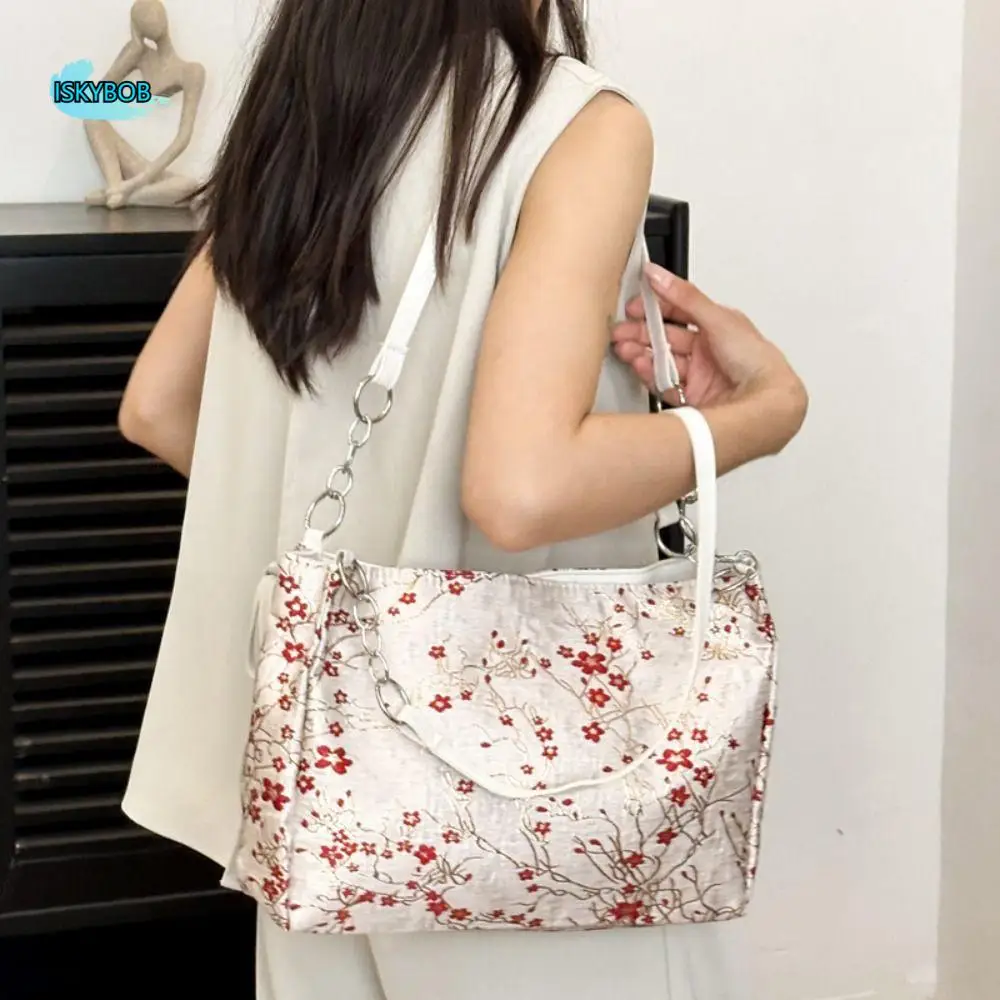 

Vintage Chinese Style Embroidered Tote Bag Casual Aesthetic Floral Shoulder Bag Shopping Travel Women Handbag Lady
