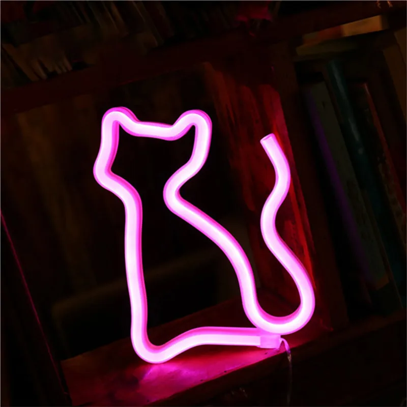 Cat Shaped Neon Light USB Battery Light Holiday Decor Neon Night Light Led Lamp for Bedroom Decoration Wedding Party Decor Gift